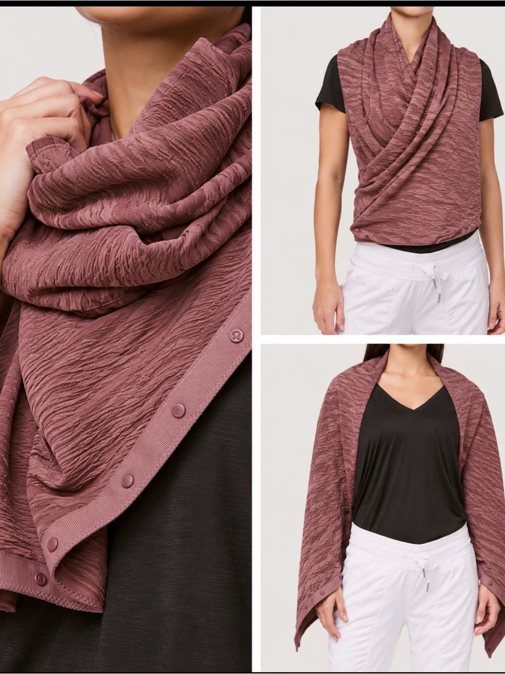 lululemon Mauve Pink Textured Wrap Scarf With Buttons